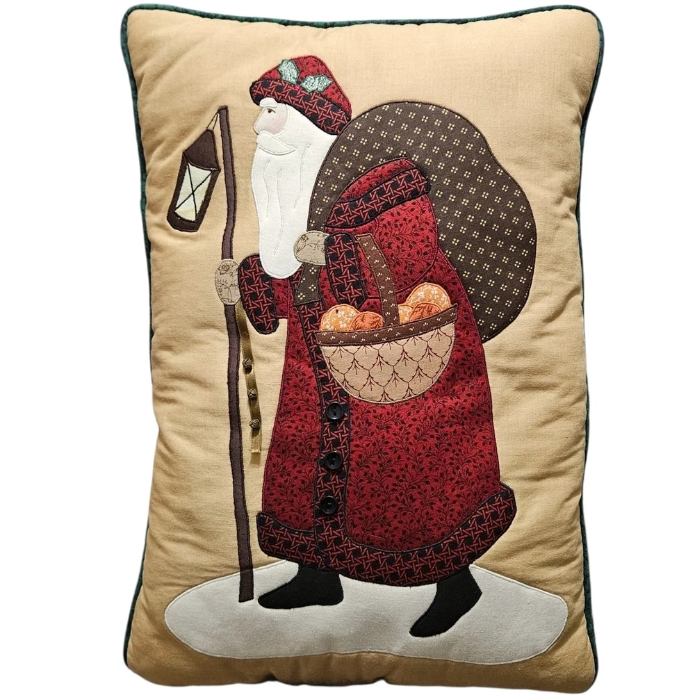 Vintage Santa Holiday Pillow with Red and Cream Accents